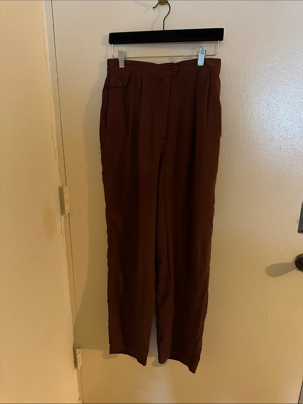 Melrose Studio Silk Brown Flat Front Women's Dress Pants Regular Size S